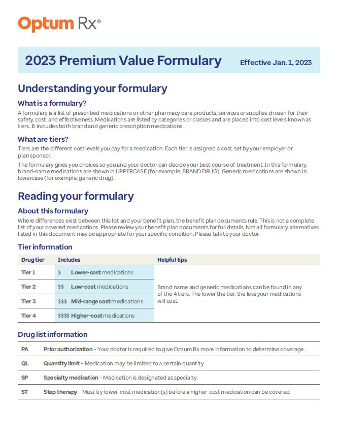 Premium Value Formulary